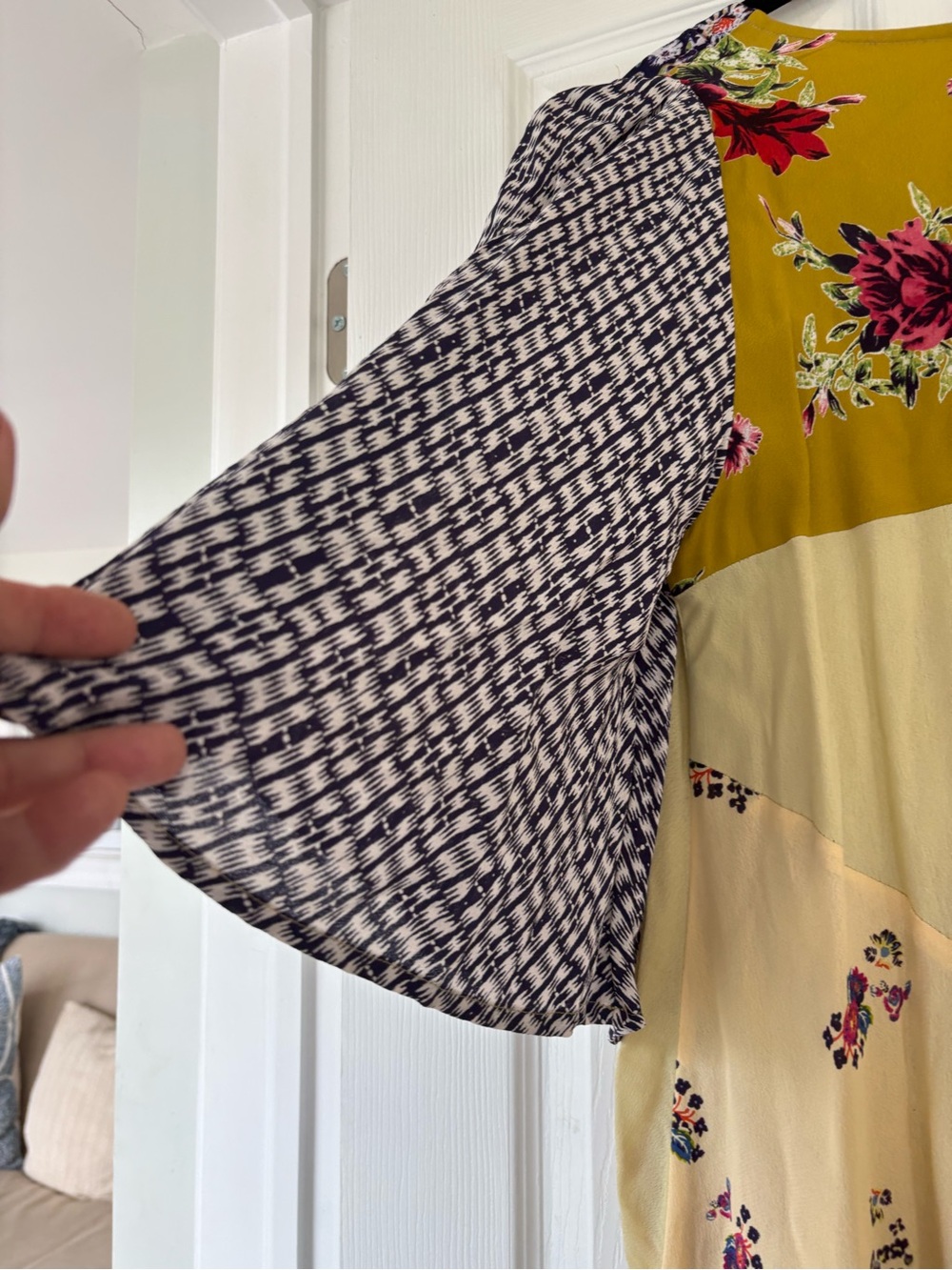 Free People Floral Patchwork Maxi Dress in Yellow, Pink and Navy size small - Picture 3 of 5